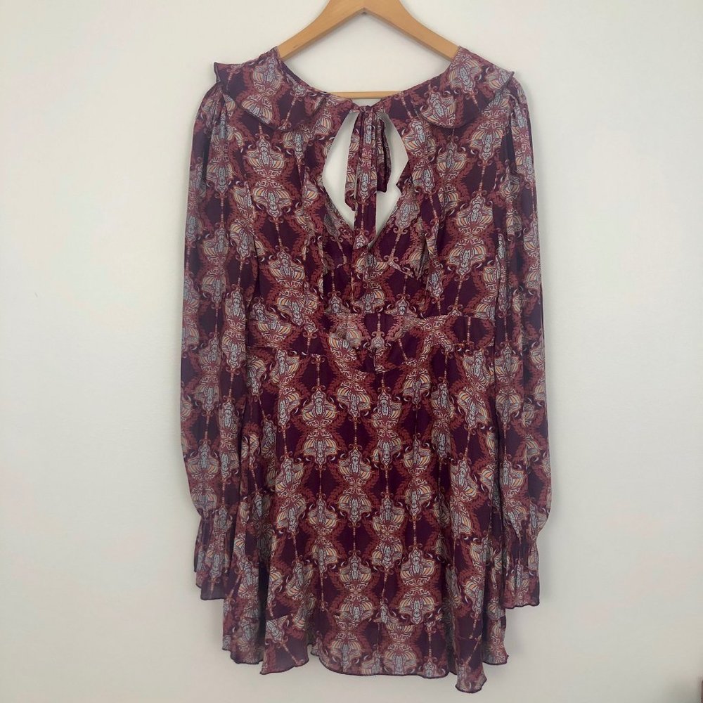 Free People Paisley Open Back Deep V Mini Dress